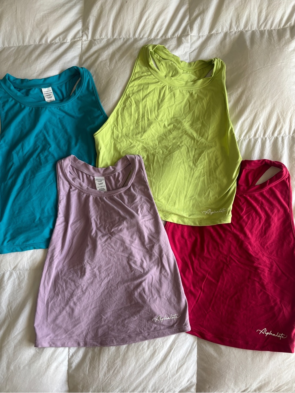 Alphalete Vibrant Crop Workout Tank Set in Teal, Lime, Lavender & Raspberry